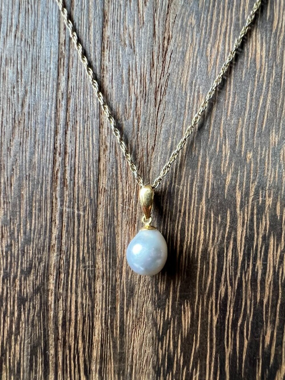 Genuine Pearl and Gold Pendant Necklace, 15" GF Rope Chain